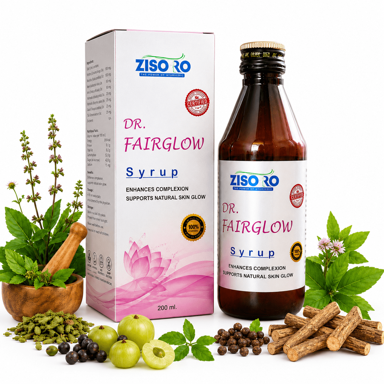 ZISORO Dr Fairglow Syrup 200ml Ayurvedic Skin Glow Syrup
