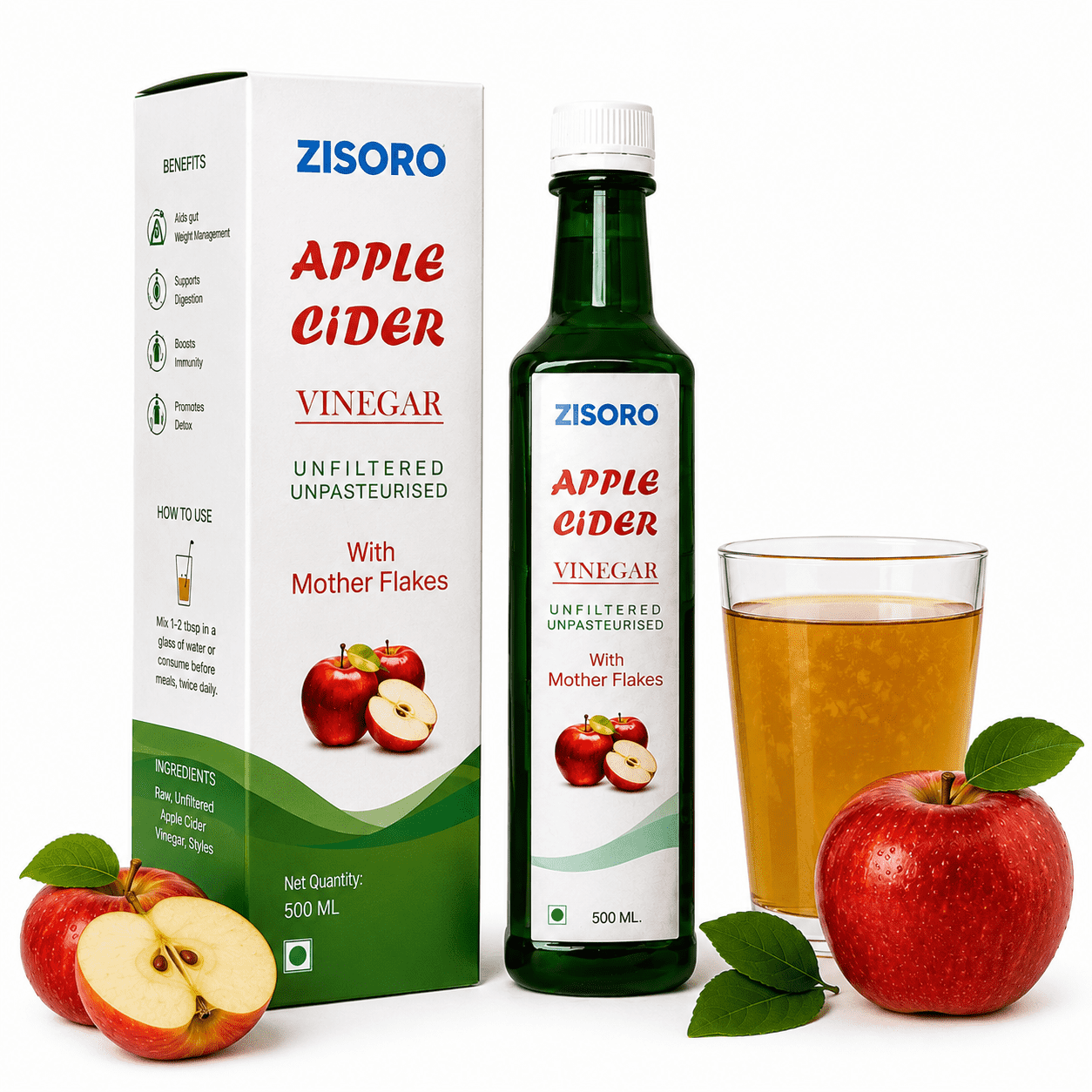 ZISORO Apple Cider Vinegar with Mother Flakes 500ml
